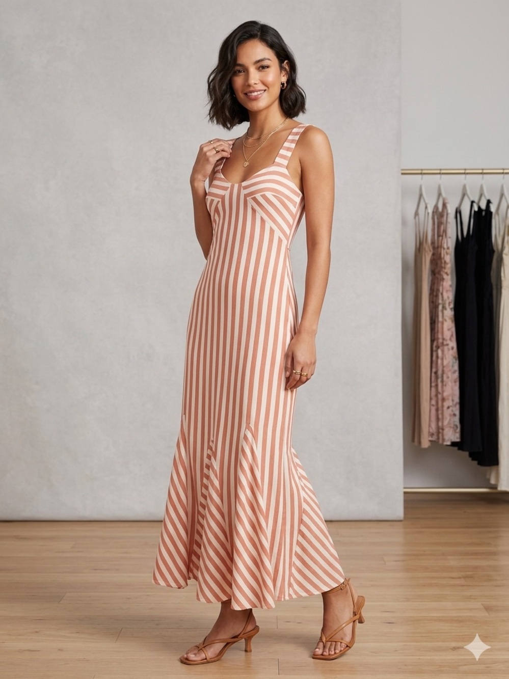 ASOS Striped Maxi Dress Orange/White Size 4 Fluted Hem - Picture 17 of 17